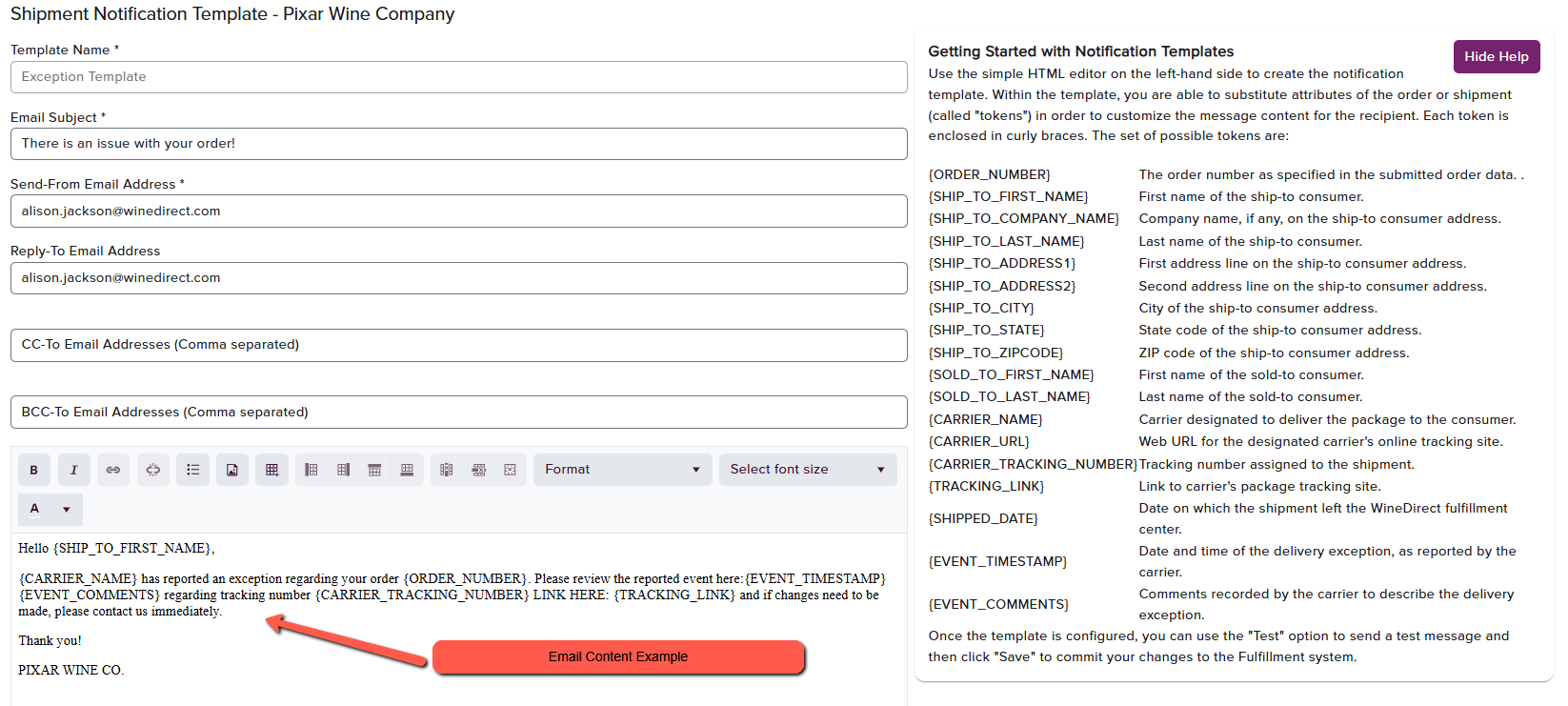 Delivery Exception Email Template