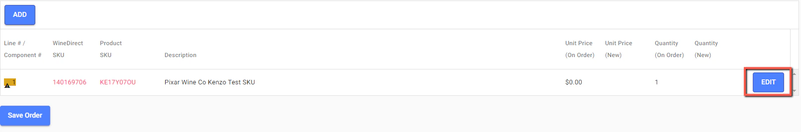 Edit button next to line item for price modification
