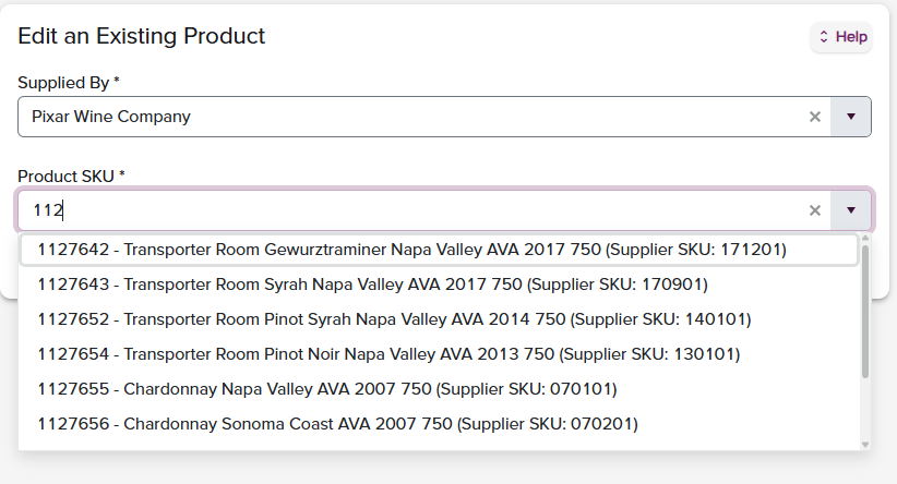 Edit Existing Product Interface