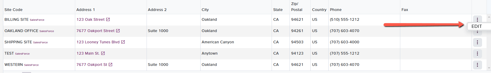 Edit Pickup/Delivery Location