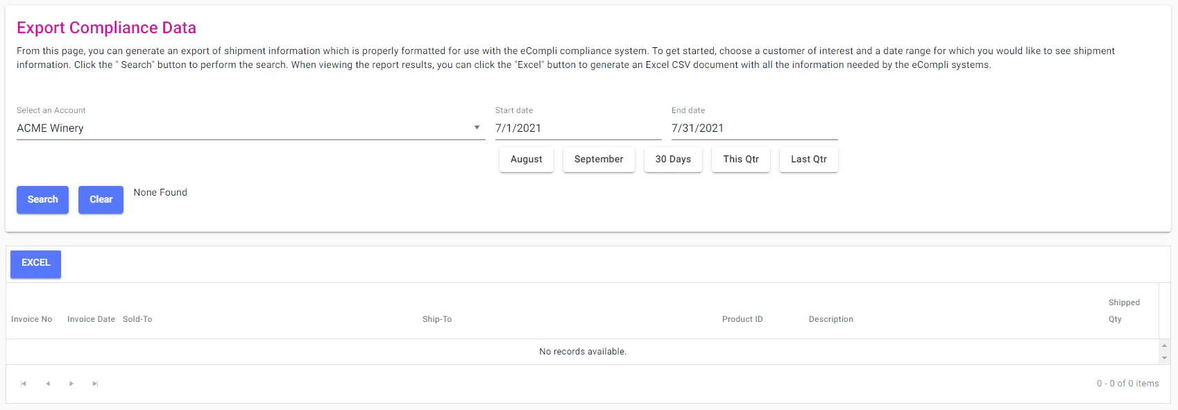 Export for eCompliance