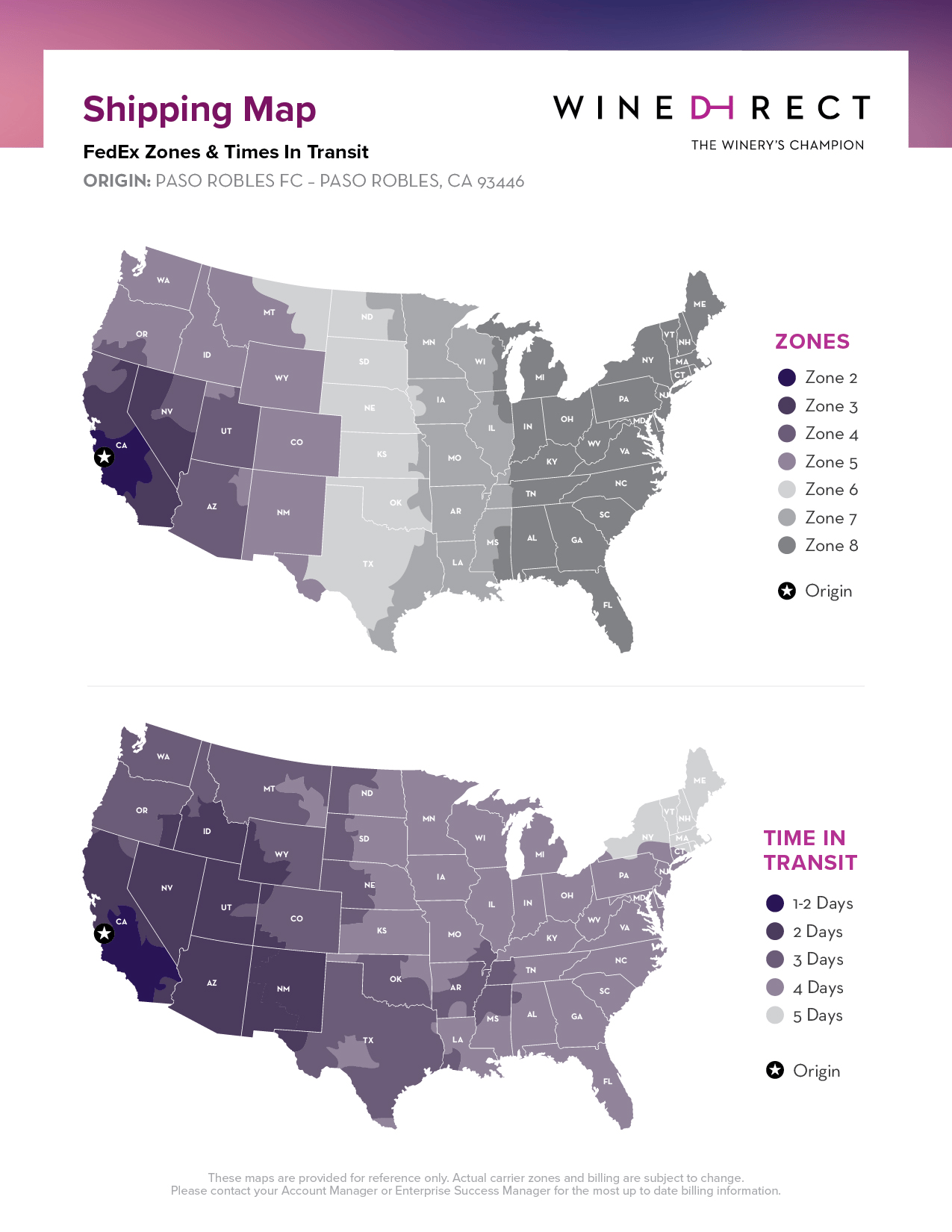 FedEx Zones & Times in Transit Map from PSO, CA