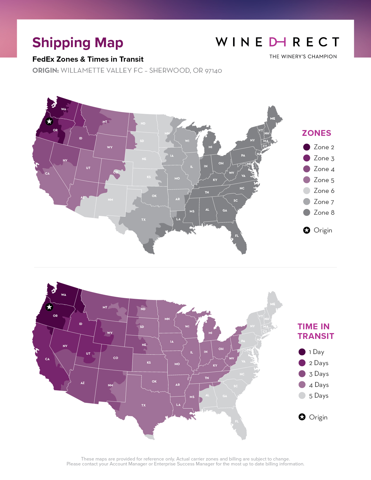 FedEx Zones & Times in Transit Map from SHW, OR