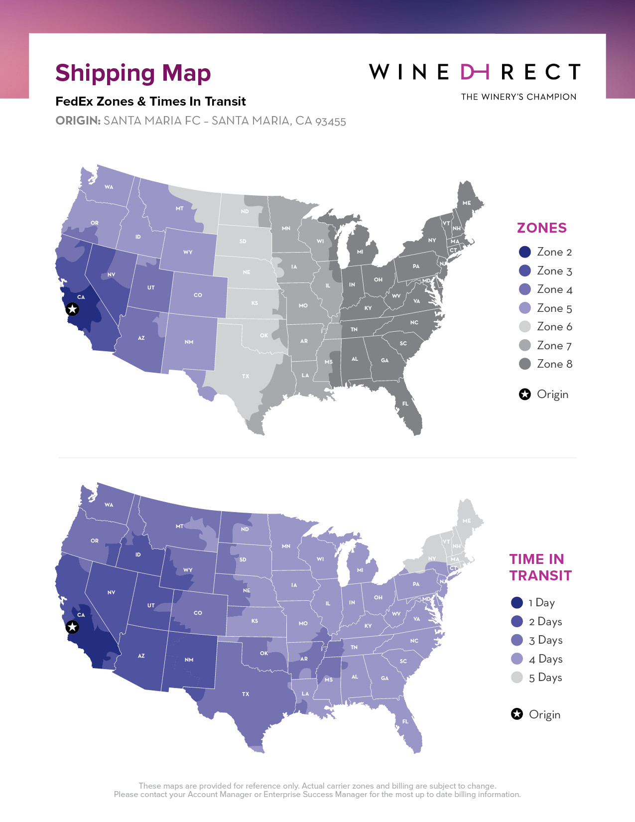 FedEx Zones & Times in Transit Map from SMA, CA