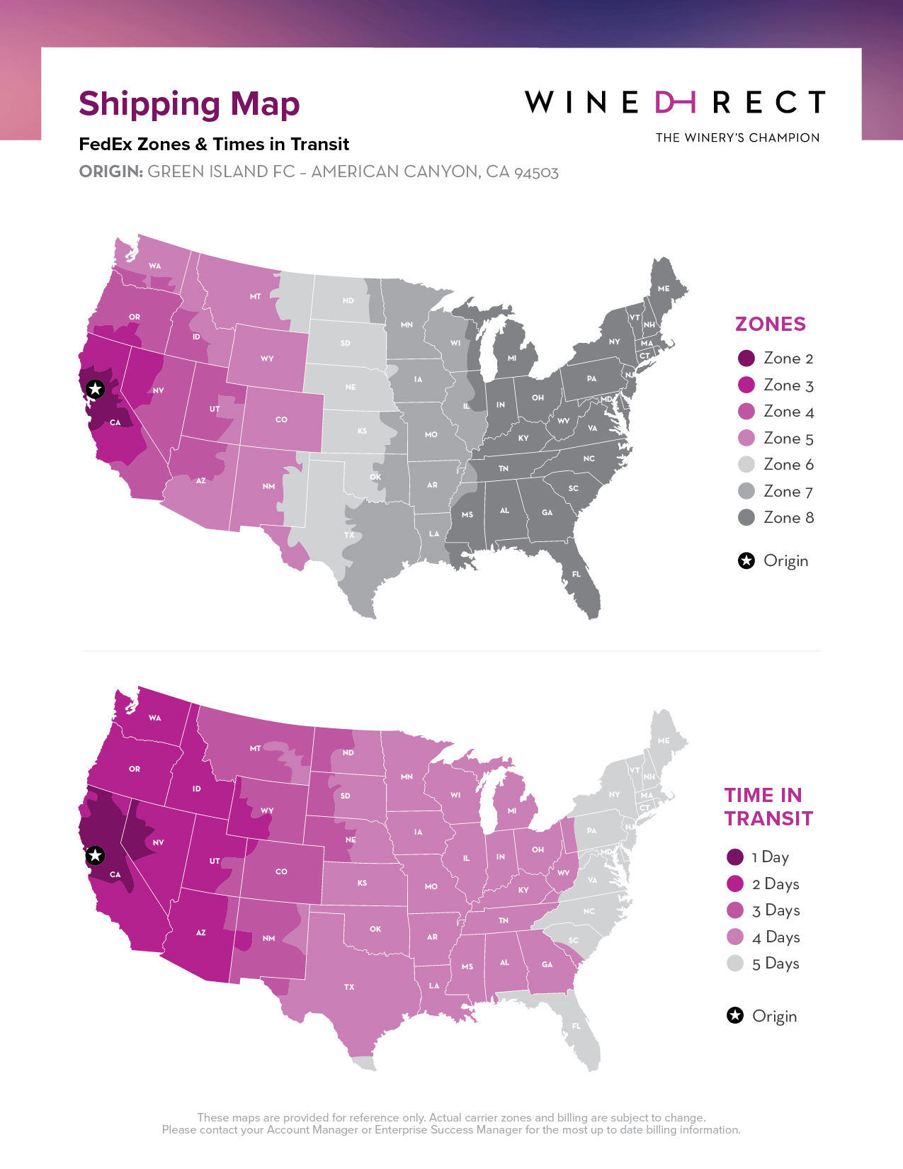 FedEx Zones & Times in Transit Map from WDI, CA
