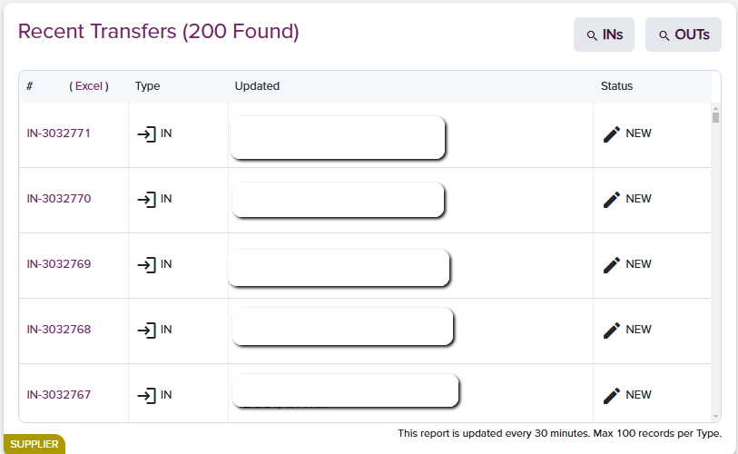 Dashboard Recent Transfers