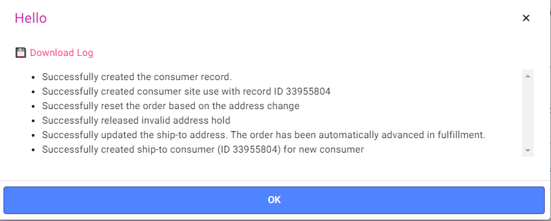 Address change form fields with validation
