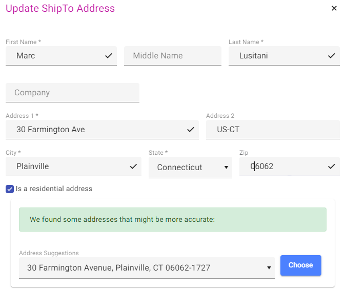 Address change popup window with character limitations
