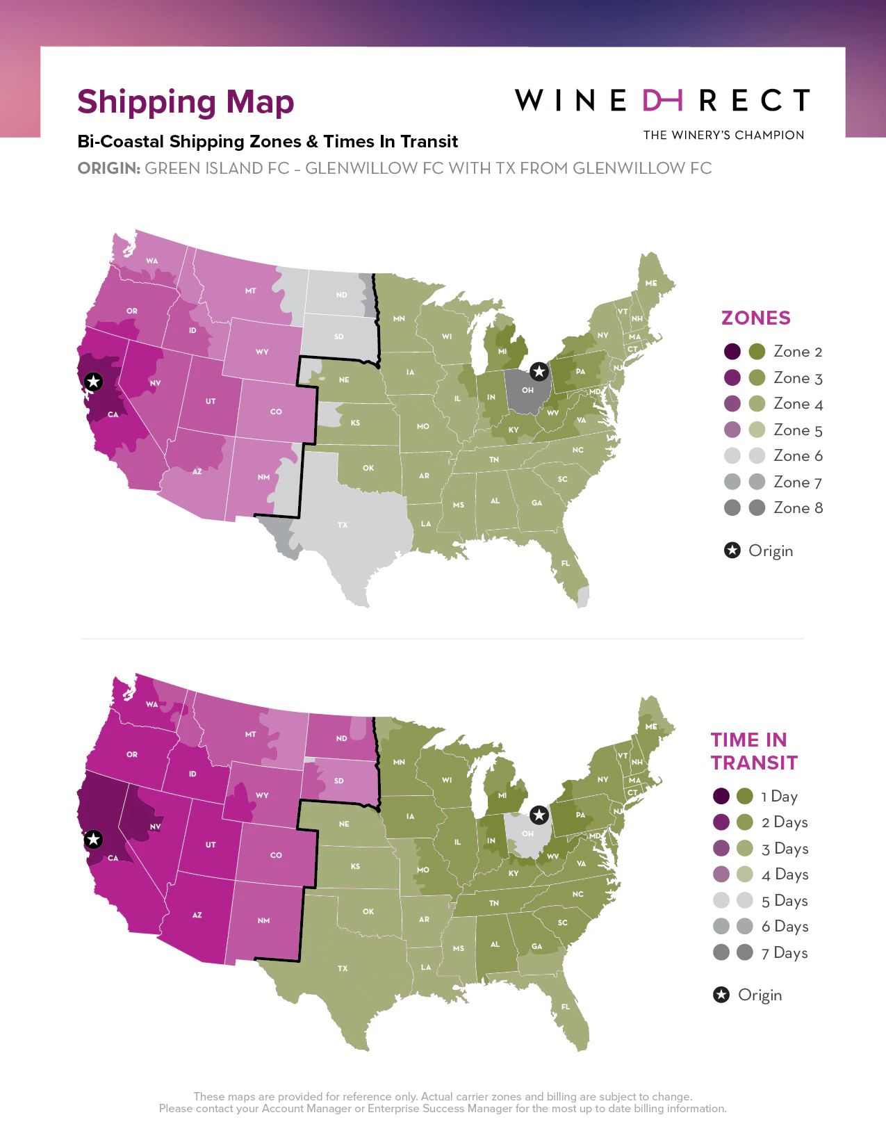 Bi-Coastal Shipping Map from WDI, CA - GLENWILLOW FC with TX from GLENWILLOW (GLW) FC