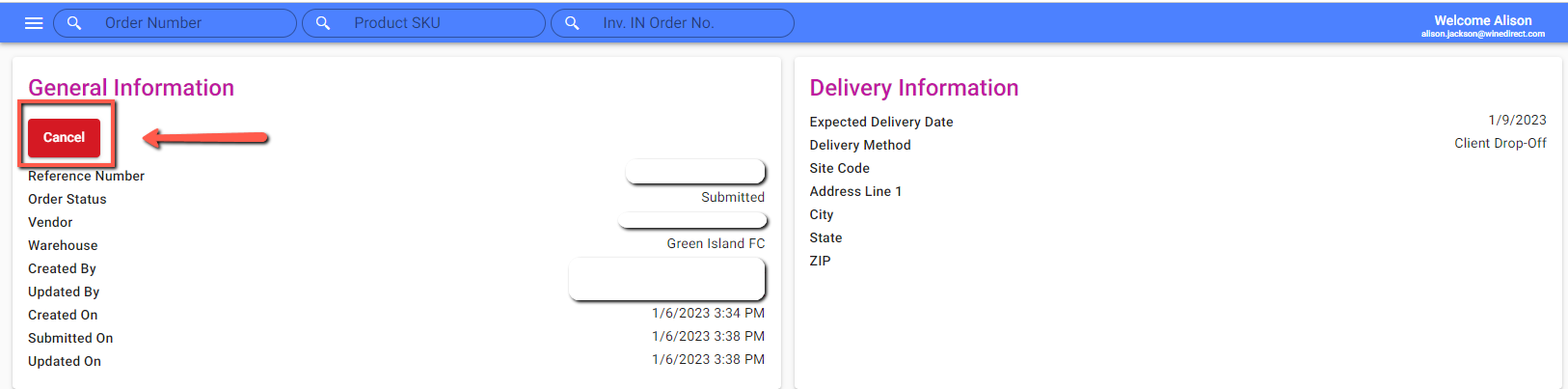 Cancel this order button