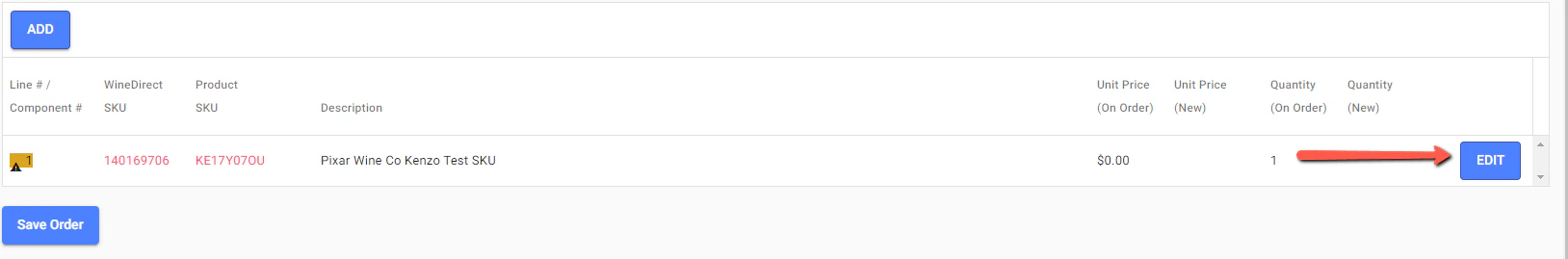 Edit button next to line item for modification