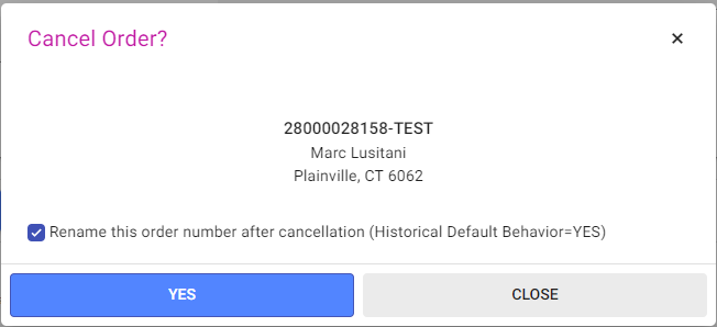 Order cancellation confirmation popup