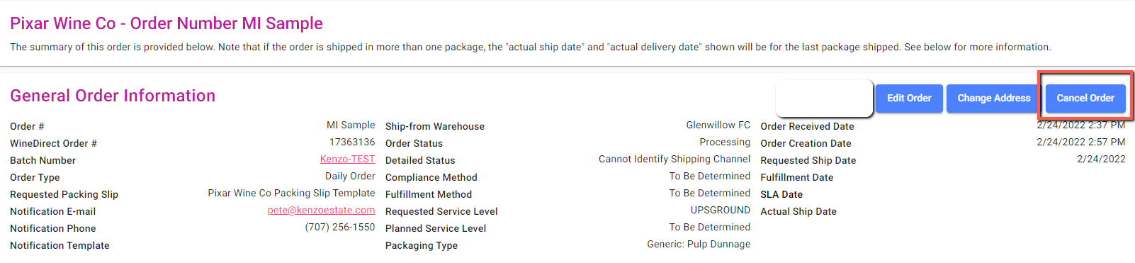 Order cancellation confirmation from details page