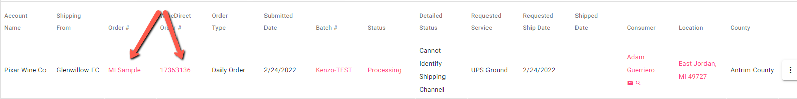 Order details page with cancel button