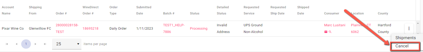 Three-dot menu with cancel option
