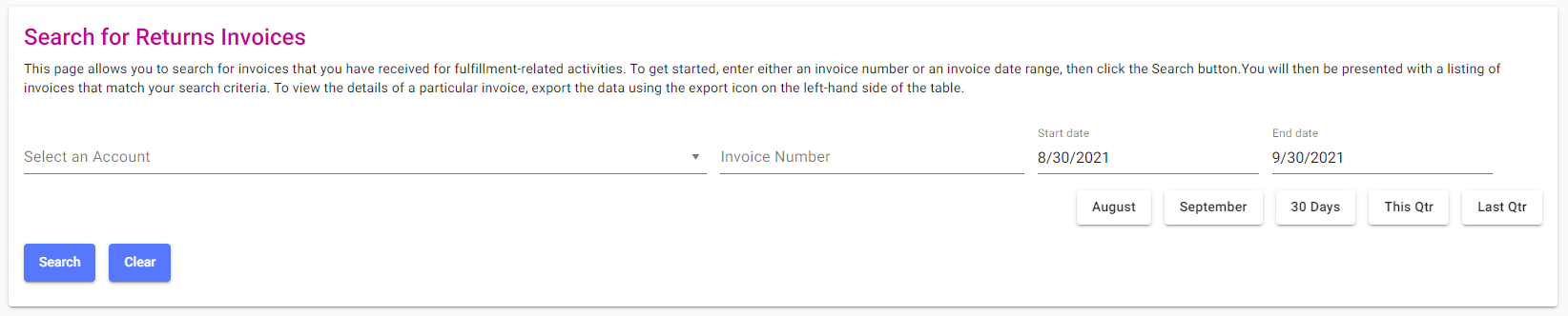 Returns Invoices