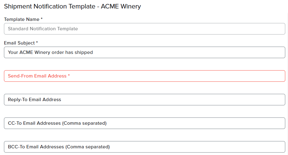 Shipment Notification Template Setup