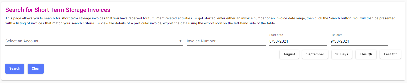 Short-Term Storage Invoices