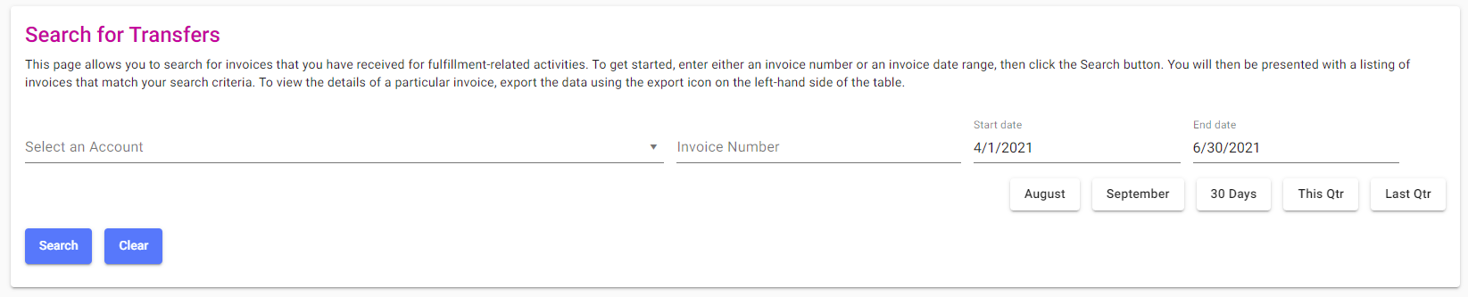 Transfers Invoices