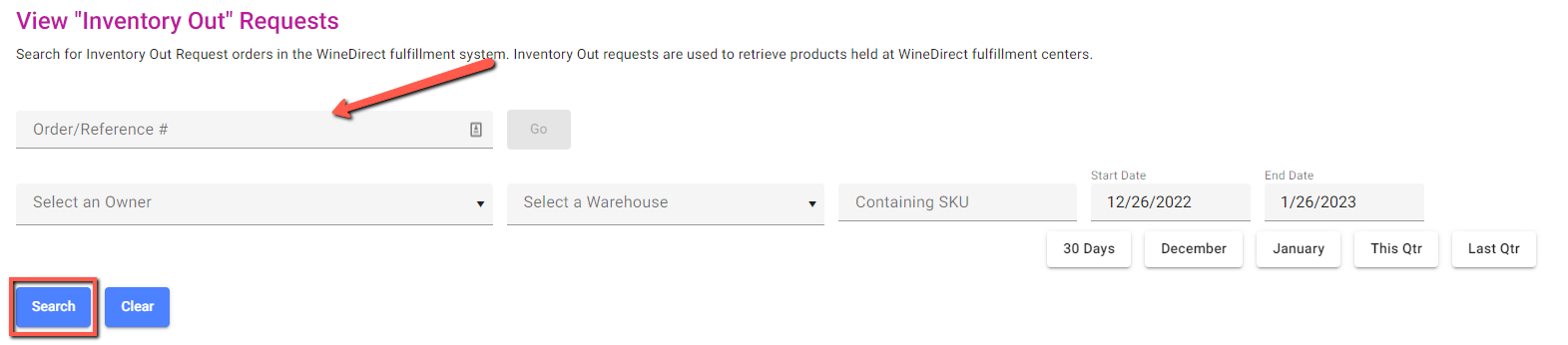 View Inventory Out Requests interface