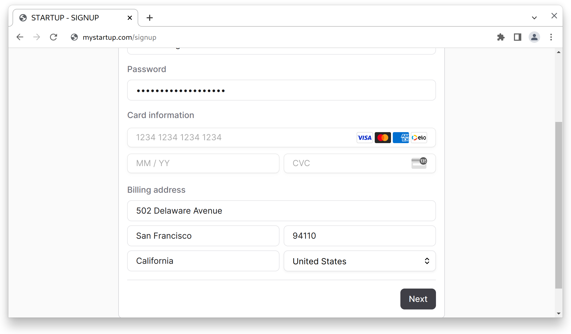 Example of Payment Element Form