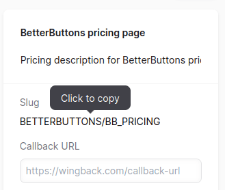 Copying the Pricing Page Slug from Wingback Application