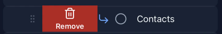 A packing list item with a dark red Remove action revealed by swiping left, showing a trash icon and the label 'Remove'.