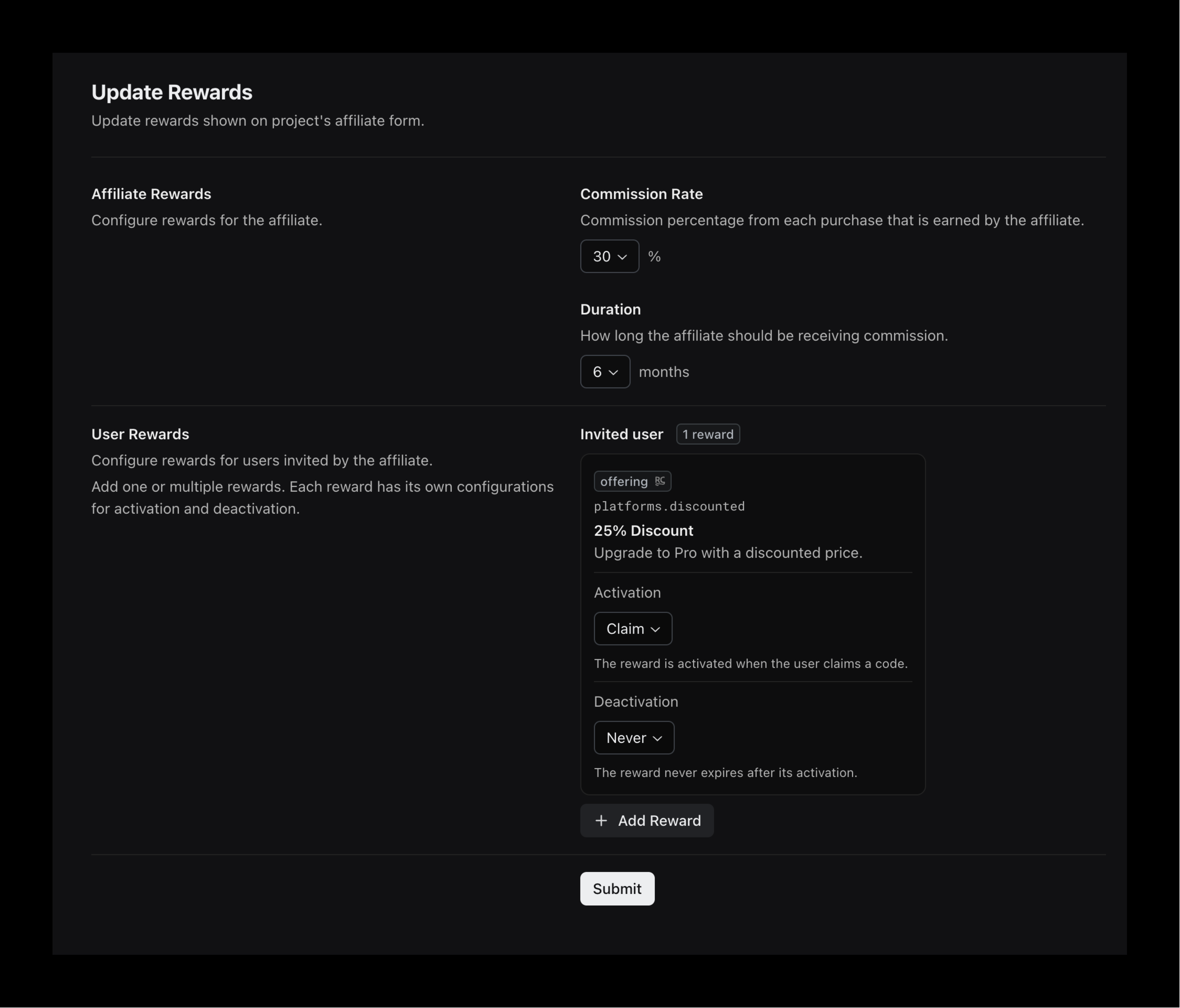 Affiliate Form Rewards