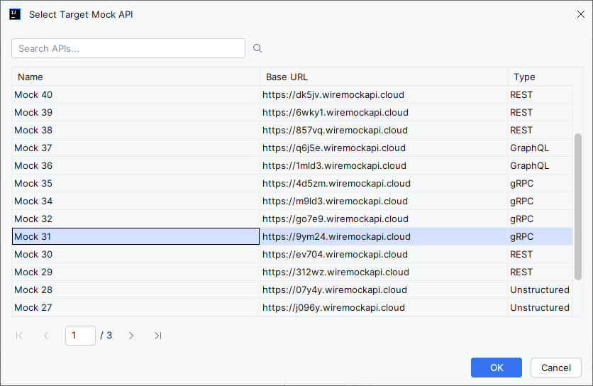 WireMock Cloud select mock API dialog
