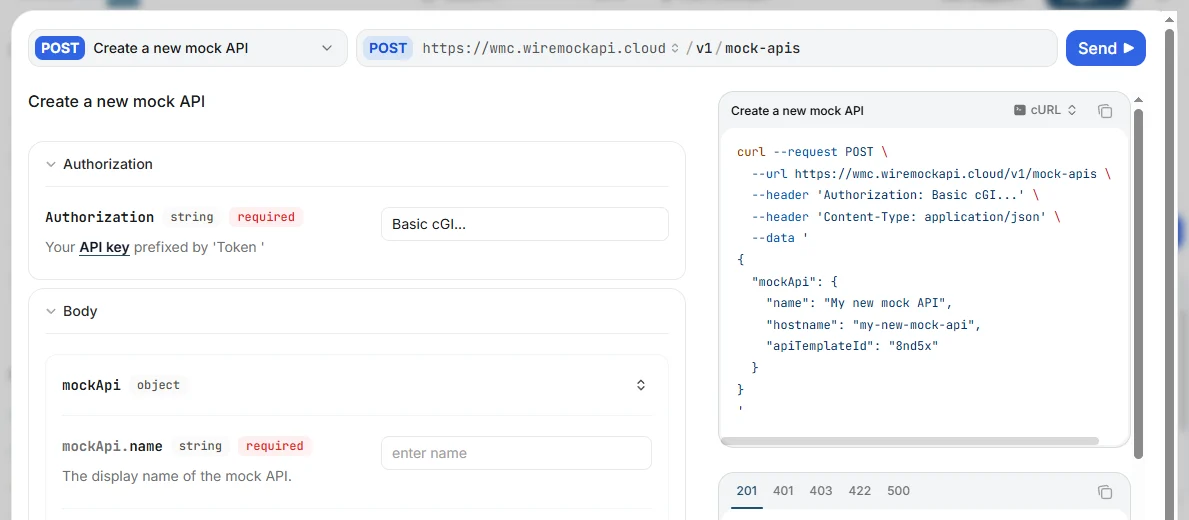 WireMock Cloud API request sender overlay