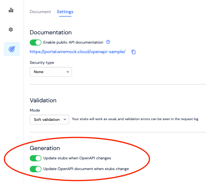 Stub and OpenAPI generation settings