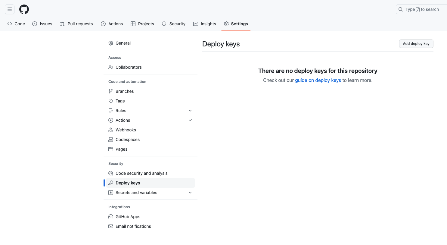 GitHub Deploy Keys Page