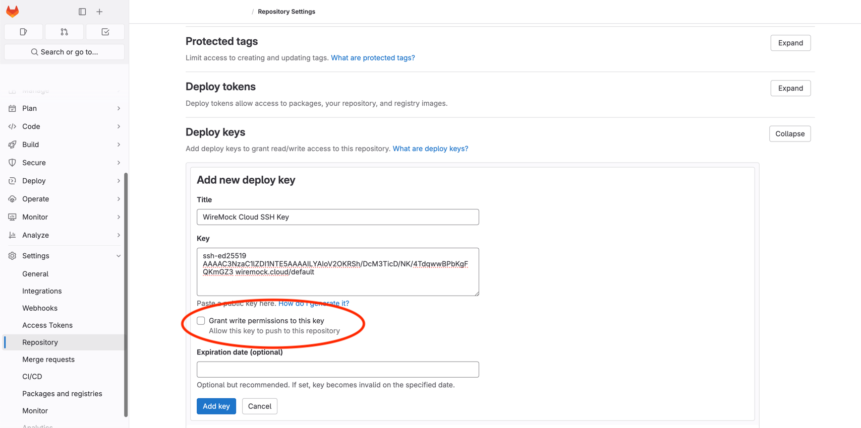 Gitlab Add SSH Key Settings