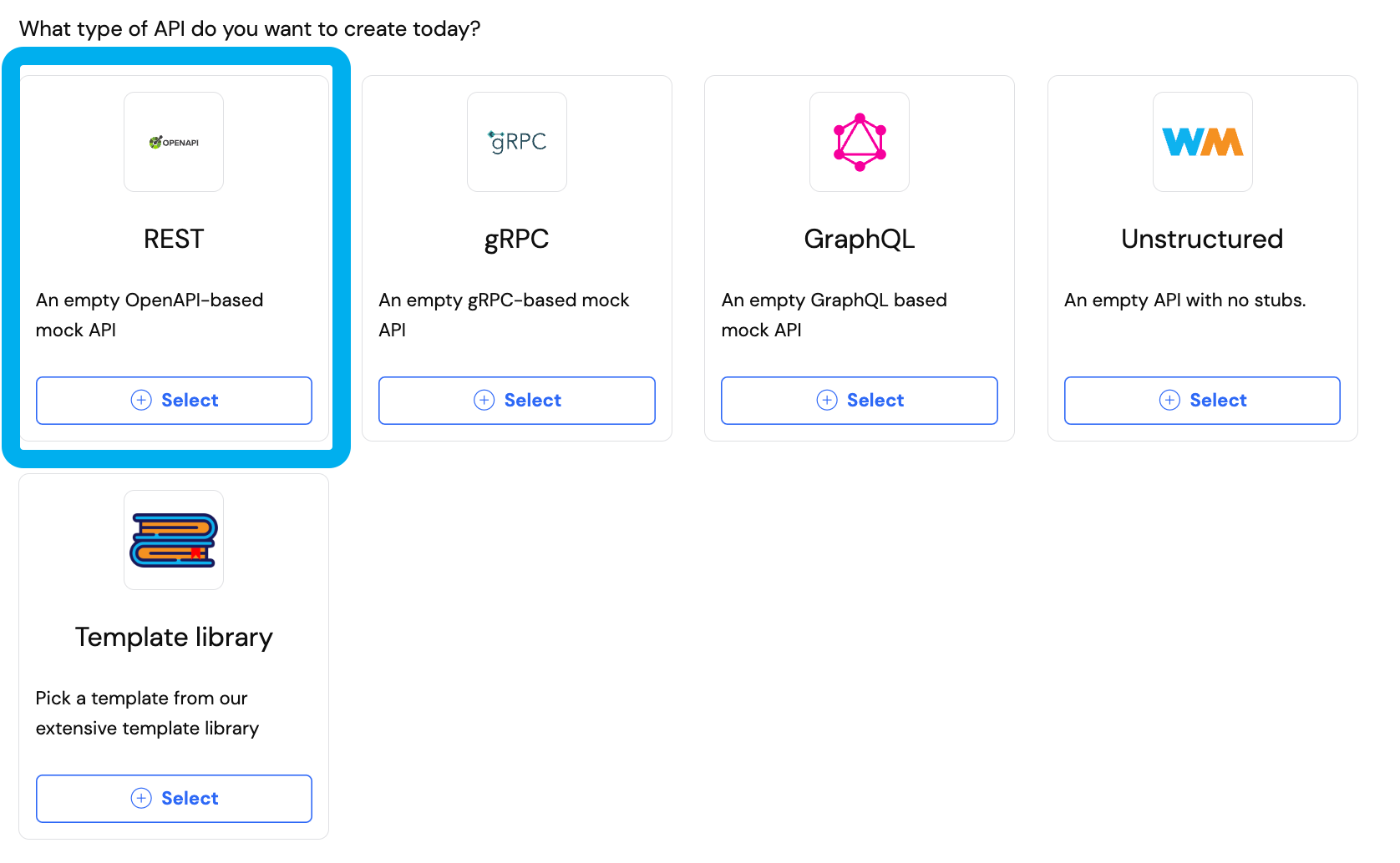 New mock API type picker
