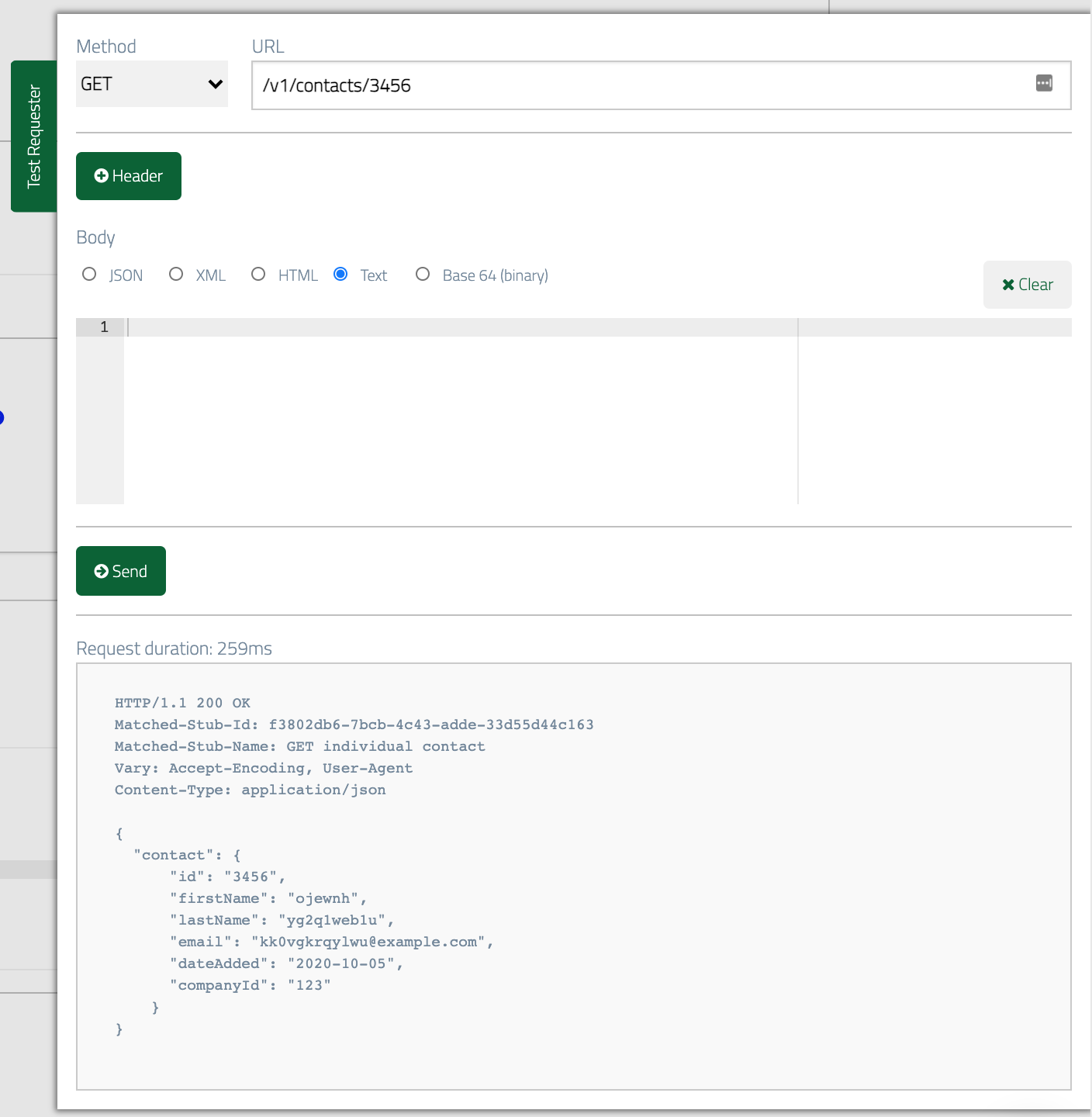 Templated contact test request