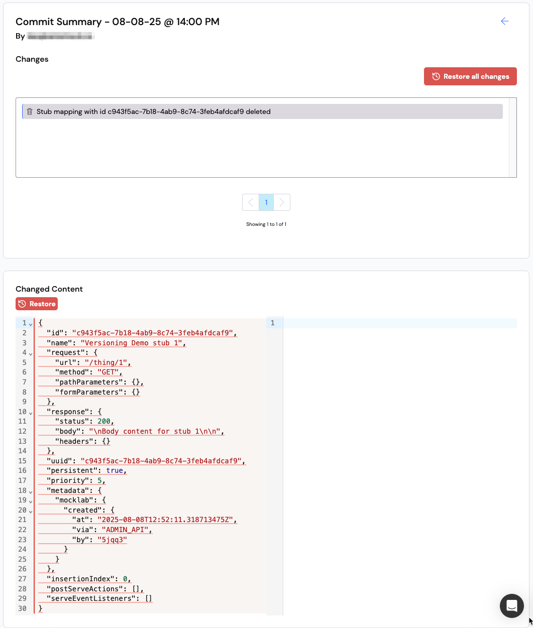 Versioning stub deleted change