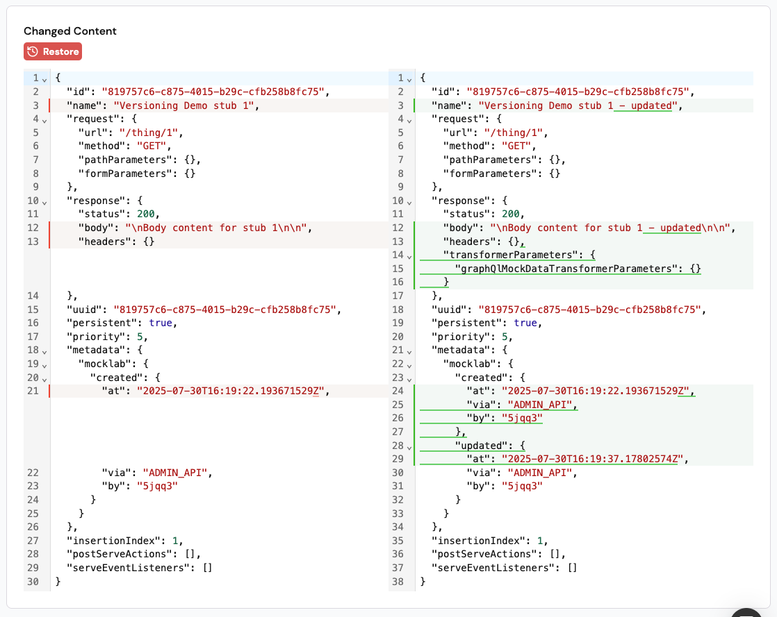 Versioning stub modified change - latest version