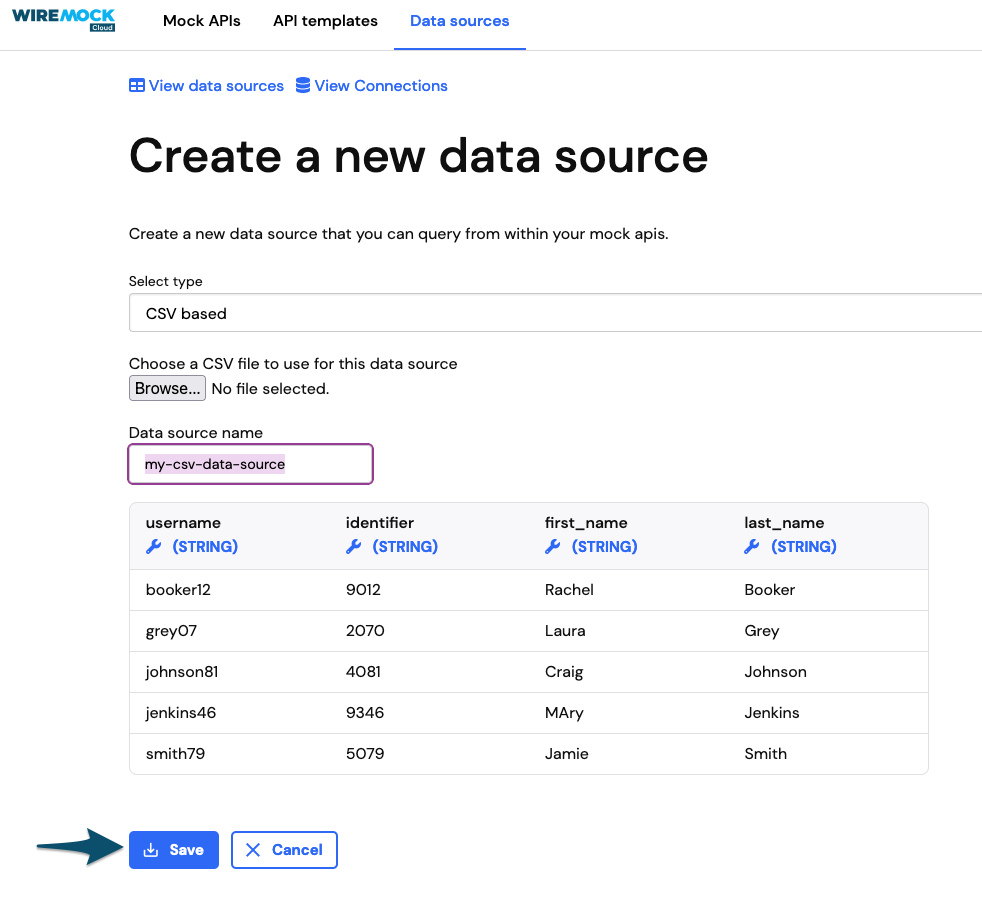 New data source save button