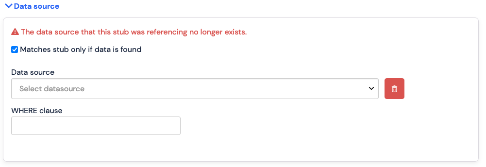 Delete data source stub warning Delete data source stub warning