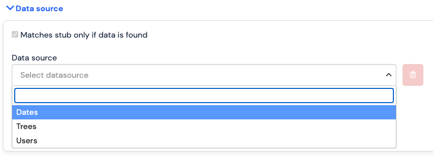 Stub Data Source Dropdown List
