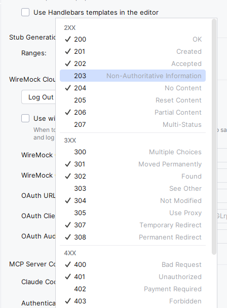 HTTP code expansion list