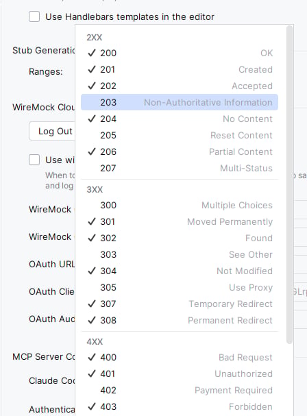 HTTP code expansion list