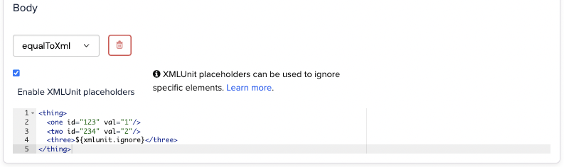 Equal to XML with placeholders