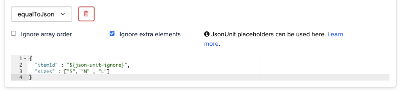 Equal to JSON with placeholder