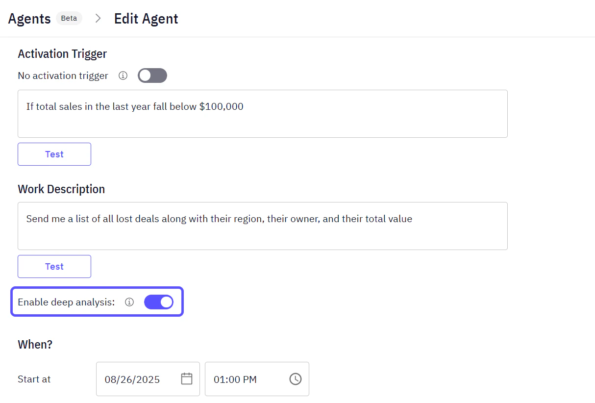 Snippet showing the Deep Analysis toggle enabled