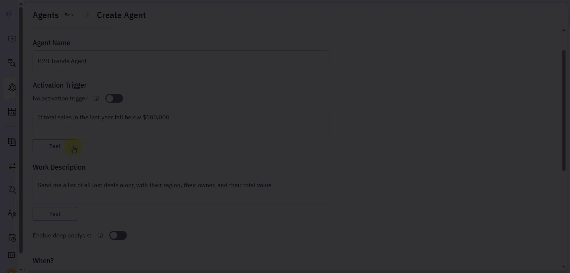 Gif showing the Test button in action