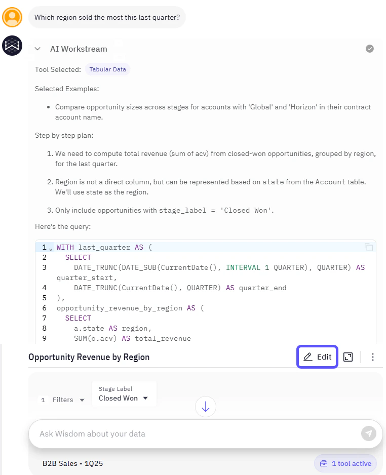 Chat workstream showing the edit button