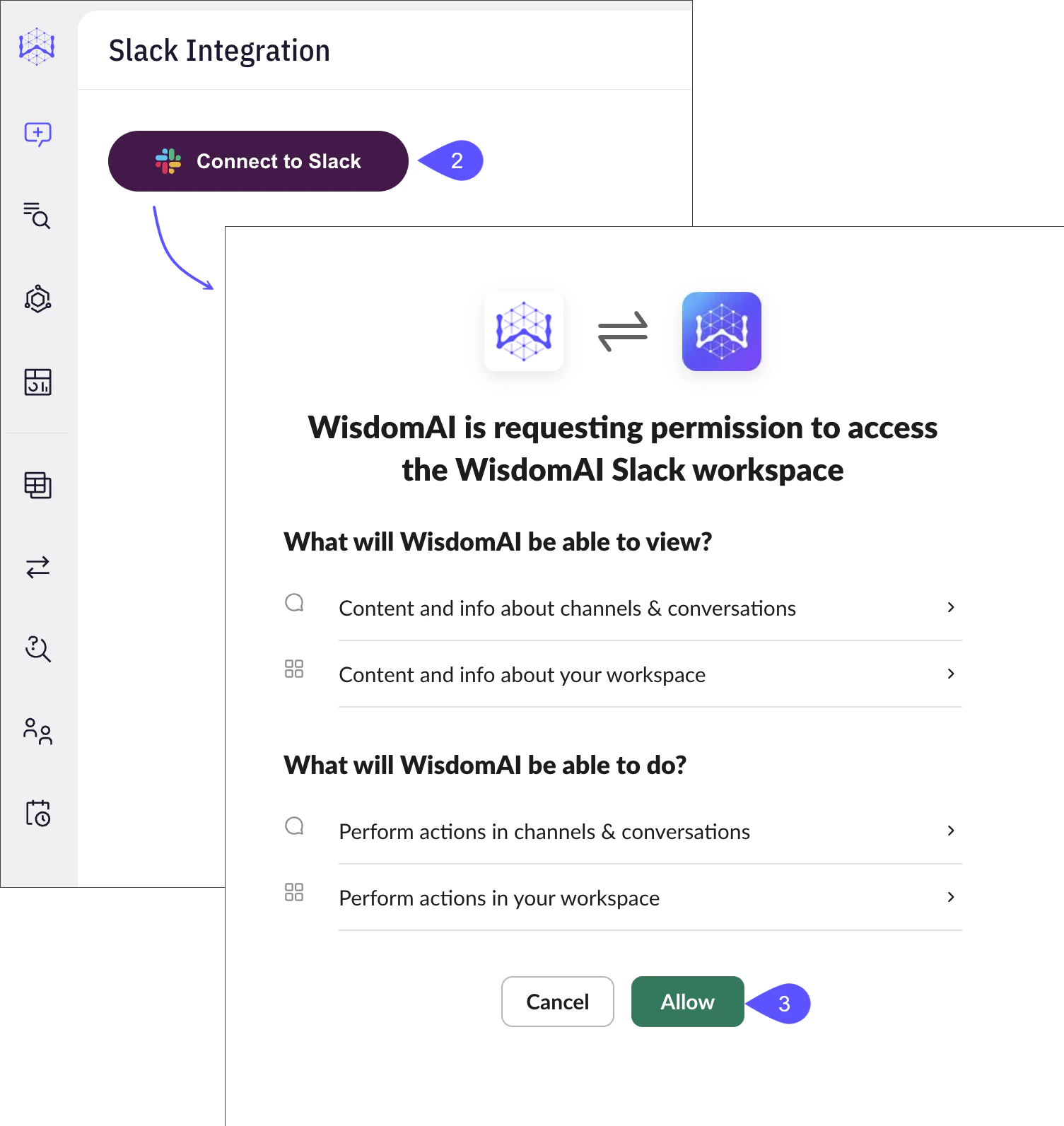 Snippet showing the Connect To Slack button