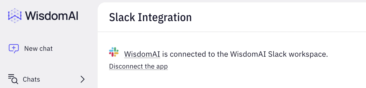 Snippet showing the Slack Integration ready