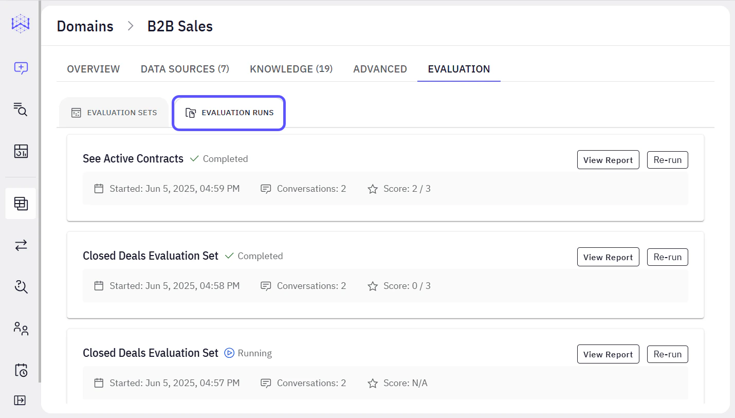 Image showing the Evaluation Runs sub-tab